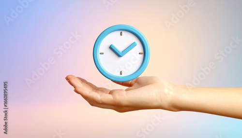 Wallpaper Mural 3D clock icon and check mark floating above a hand Torontodigital.ca