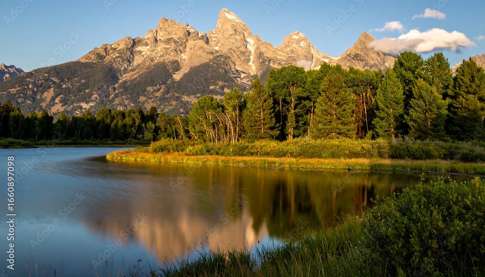 Fototapeta premium Scenic mountain lake vista at dawn