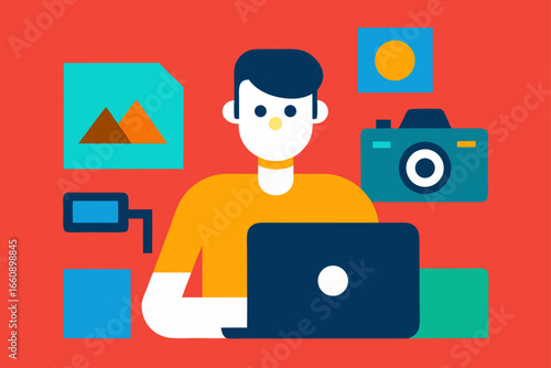 Flat Vector Illustration Photographer with AI Editing Tool Artwork