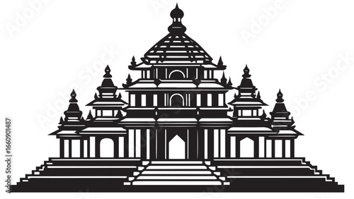 Vector illustration of a historic European cathedral with a dome, a morning landmark for tourism