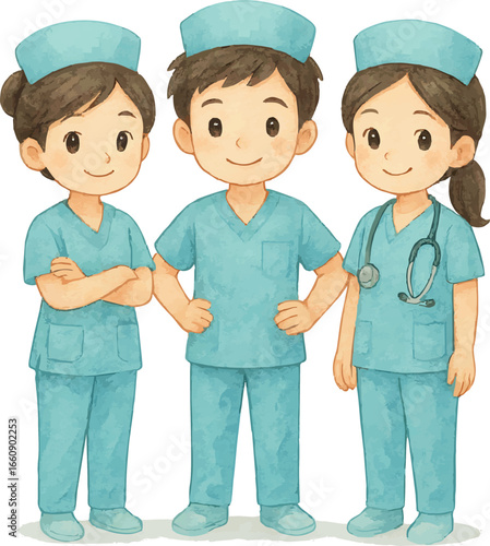 Watercolor Cute Nurses Collection
