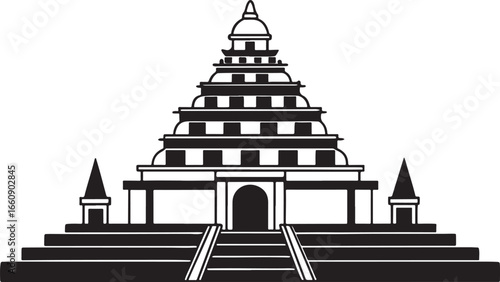 Ancient Asian temple architecture with a stairway to heaven