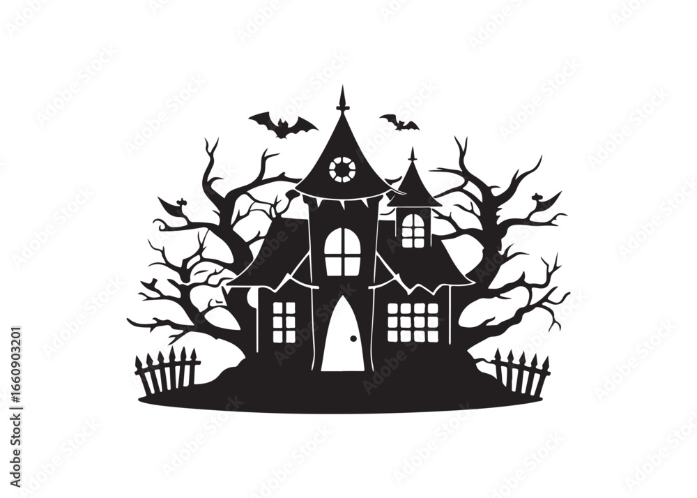 custom made wallpaper toronto digitalSpooky Haunted House with Bats Silhouette Vector Halloween Illustration.