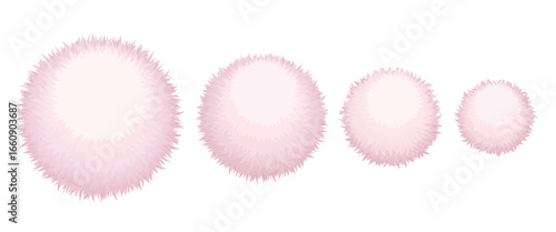 Set of four pink fluffy pom poms in different sizes