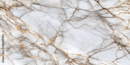 Detailed close-up view of a natural white marble, accented with gold veins