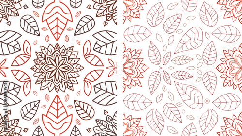 Wallpaper Mural Floral and leaf pattern with alternating color schemes and symmetrical design elements in a seamless repeat silhouette Torontodigital.ca