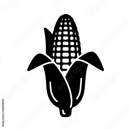 Black and white corn cob vector icon with open husk