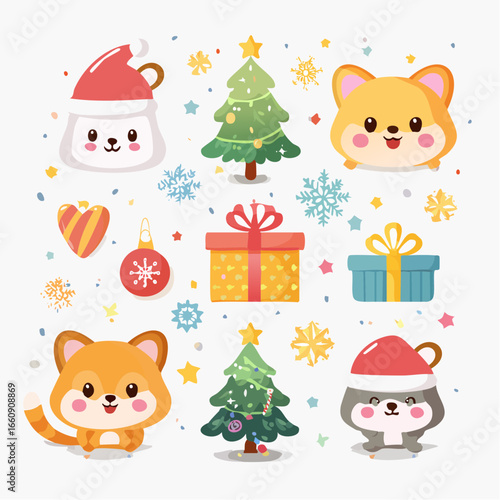 Adorable cartoon hamsters and Christmas elements set.