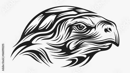 Stylized black and white vector illustration of a monitor lizard head in profile view with tribal art design