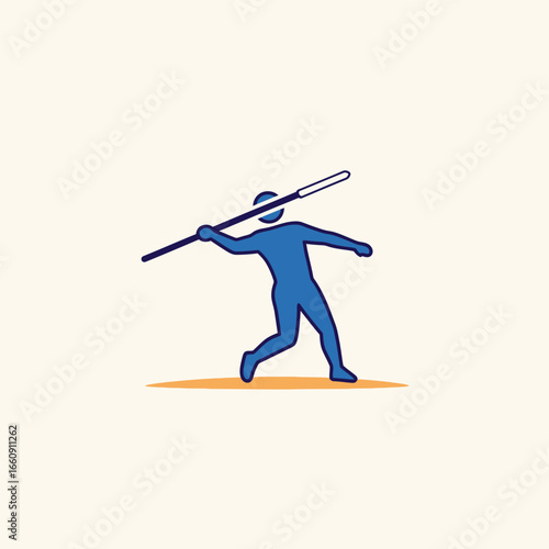 Blue figure throwing a spear against a light background.