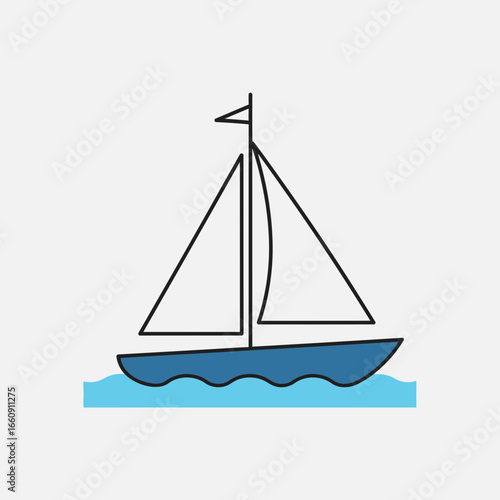 A simple illustration of a sailboat on blue water.