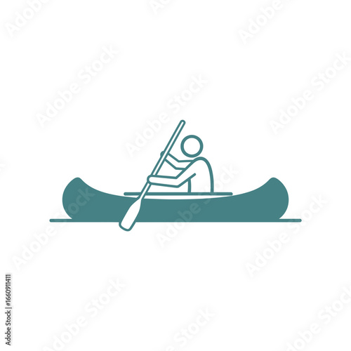 Person paddling a canoe on water.