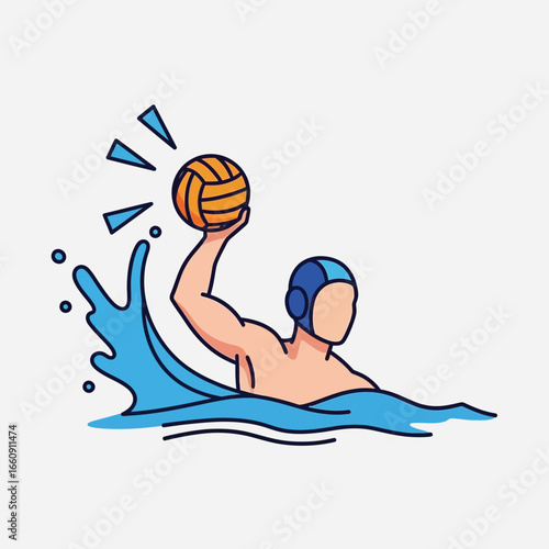 Athlete in water throwing ball during water polo game.