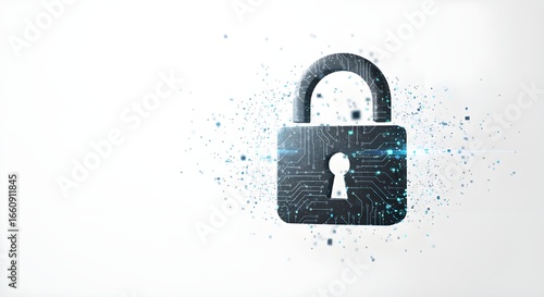 Padlock with cybersecurity concept on white background