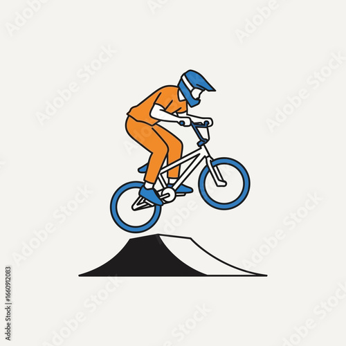 Person on bicycle performing a jump on a ramp.