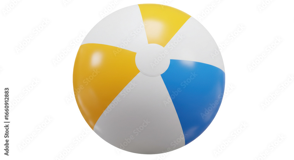 Obraz premium Colorful beach ball isolated on white background symbolizing summer fun at the beach