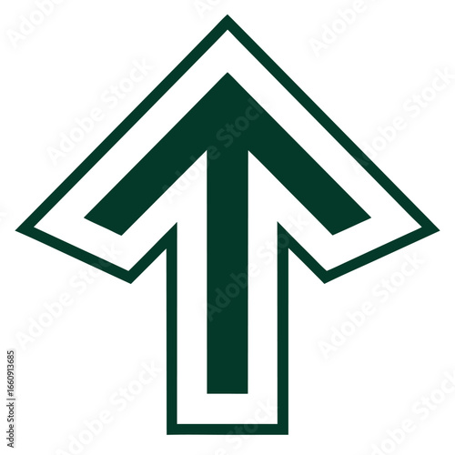 Dark Green Arrow Icon with White Outline on White Background up arrow direction