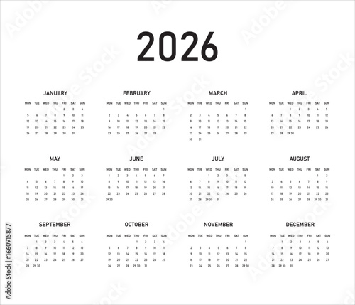2026 year English annual calendar illustration design