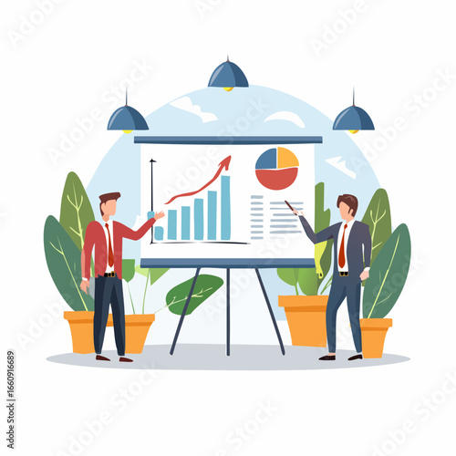 Business Presentation with Growth Chart and Pie Chart Illustration