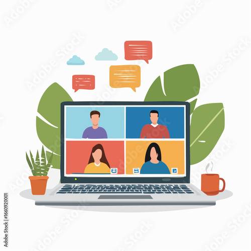 Virtual Meeting Illustration: Remote Collaboration and Online Communication