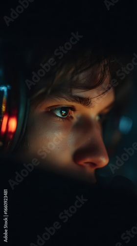 A Gamer's Intense Face, Lit by the Screen's Glow