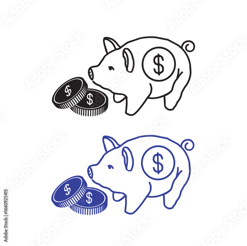 Piggy Bank with Dollar Coins Vector Illustration for Savings and Finance Concept
