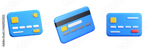 Three Blue Credit Cards Rendered On Transparent Background Representing Banking And Finance