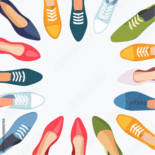 Colorful Shoe Circle: Footwear Fashion Array