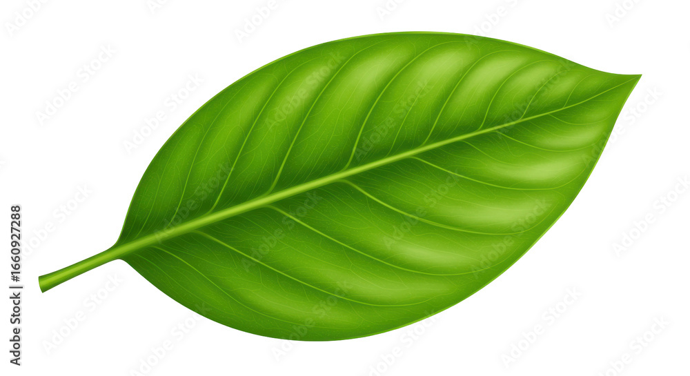 Obraz premium Lush green leaf showcasing vibrant texture isolated on white background ideal for nature themes