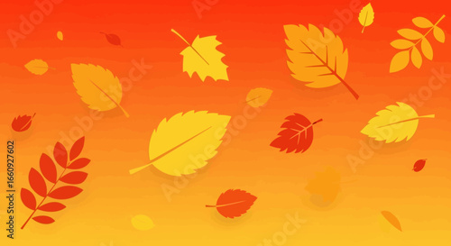 Autumn Leaves Vector Pattern with Falling Leaf Shapes in Warm Orange and Yellow Gradient Colors Modern Seasonal Design