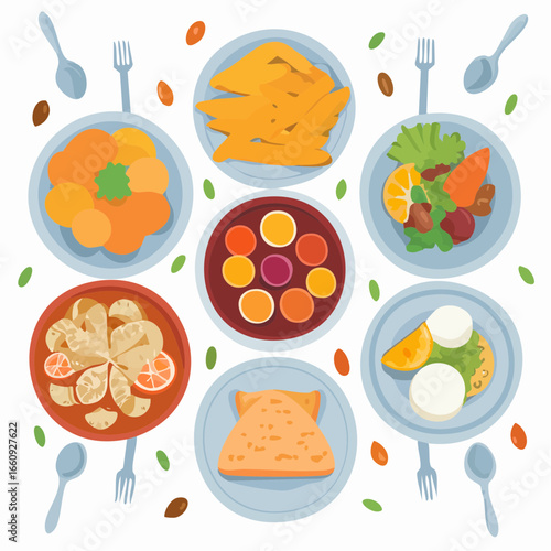 Festive Food Spread: Top-Down Vector Illustration