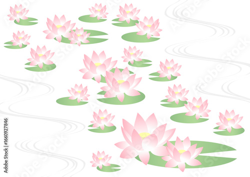 睡蓮アイコンセット、イラスト、かわいい、ピンク