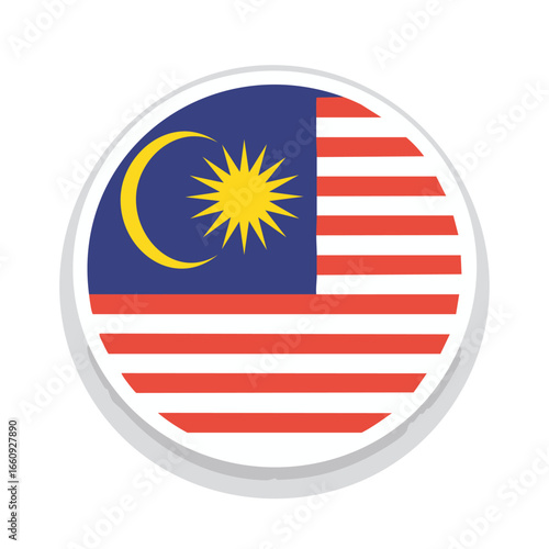 Round sticker featuring the flag of Malaysia, showcasing its iconic crescent and star.