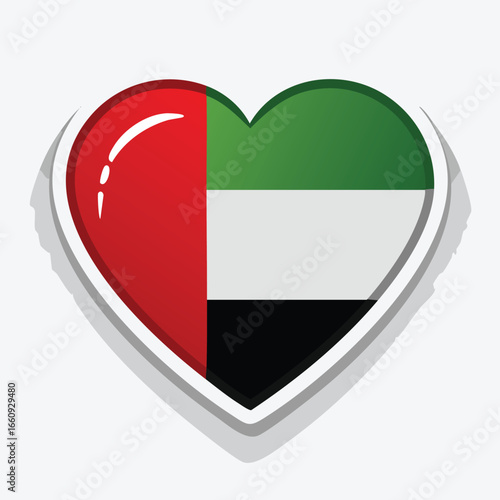 Heart-shaped sticker featuring the United Arab Emirates flag, a symbol of national pride.