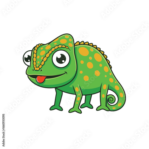 A cute Chameleon icon sticker design, chibi cartoon style, 2D flat vector icon illustration of an adorable little. Kawaii style, character art, isolated on white background,