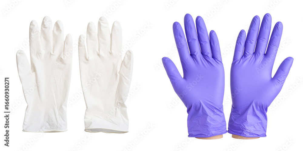 Obraz premium Two Pairs Of Medical Gloves With Transparent Background White And Purple Colors