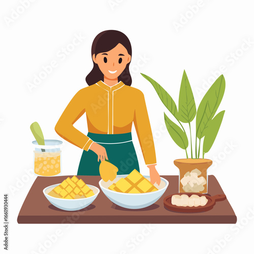 Preparing Mango Sticky Rice: A Culinary Illustration