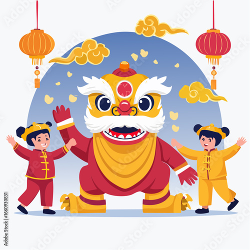 Chinese New Year Celebration: Lion Dance Performance with Children