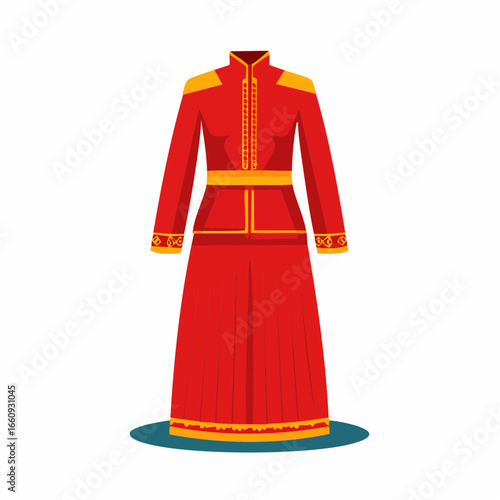 Traditional Mongolian Deel Costume Illustration