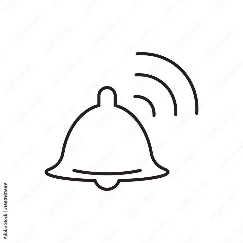 Fototapeta premium Notification bell icon with sound waves in minimal line style. Vector design for alerts, reminders, messages, alarms, ringtones, web apps, mobile UI, social media, and digital communication.