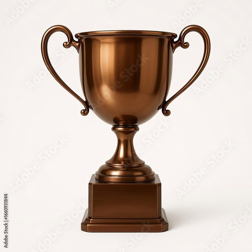 A 3D bronze trophy cup with elegant glossy surface, isolated on a white background.
