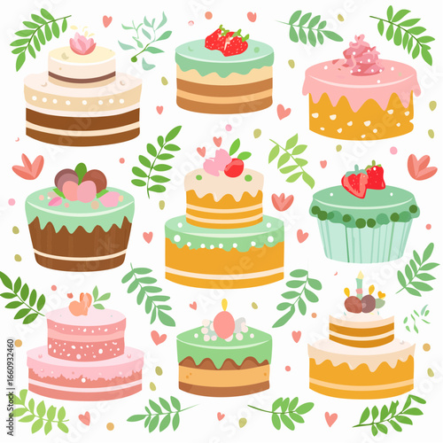Festive Cakes and Greenery: A Sweet Celebration Pattern