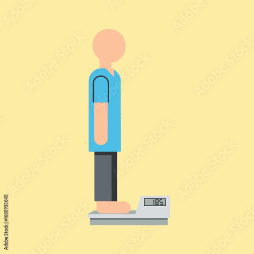 Person standing on a scale against a yellow background.