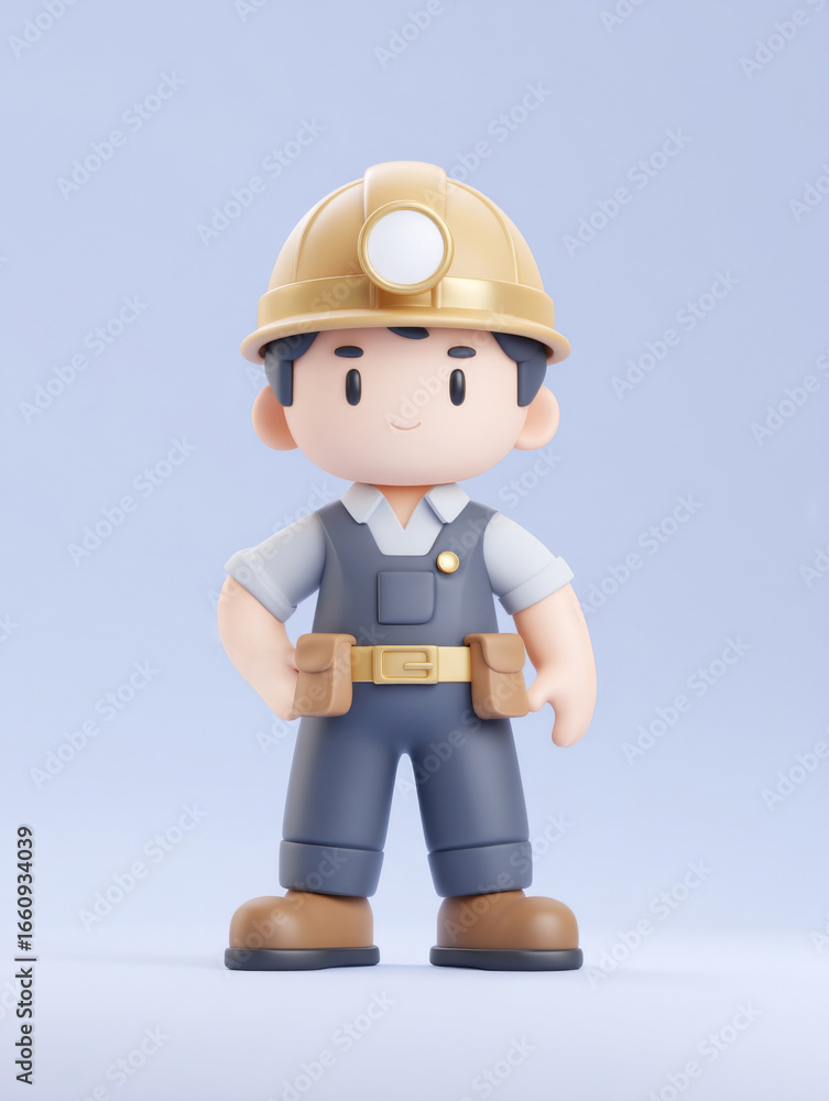 A cartoon miner standing on a blue background A cartoon miner standing on a blue background