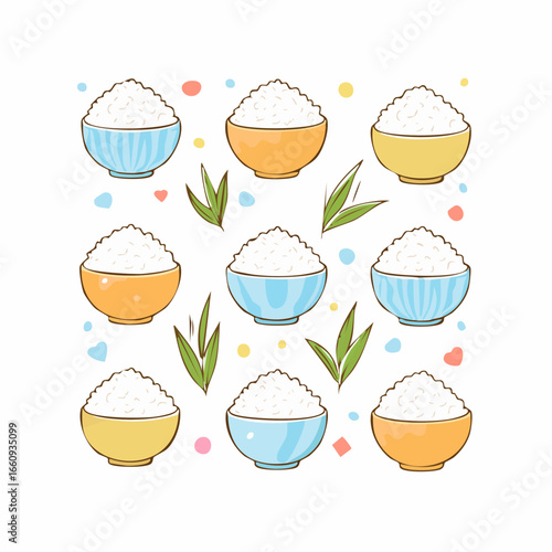 Rice Bowls Vector Pattern: Colorful Culinary Delight