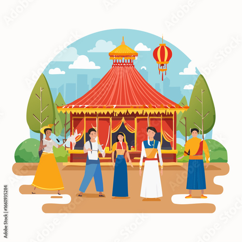 Celebrating Cultural Heritage: People in Traditional Attire at Festival