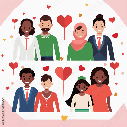 Diverse Couples Celebrating Love: A Vector Illustration of Togetherness