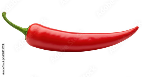 Vibrant red chili pepper isolated on white background highlighting color and shape