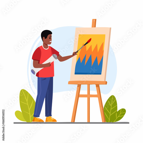 Artist at Easel: Creating Abstract Art