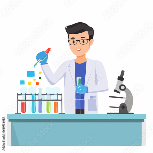 Scientist Conducting Experiment in Laboratory Illustration